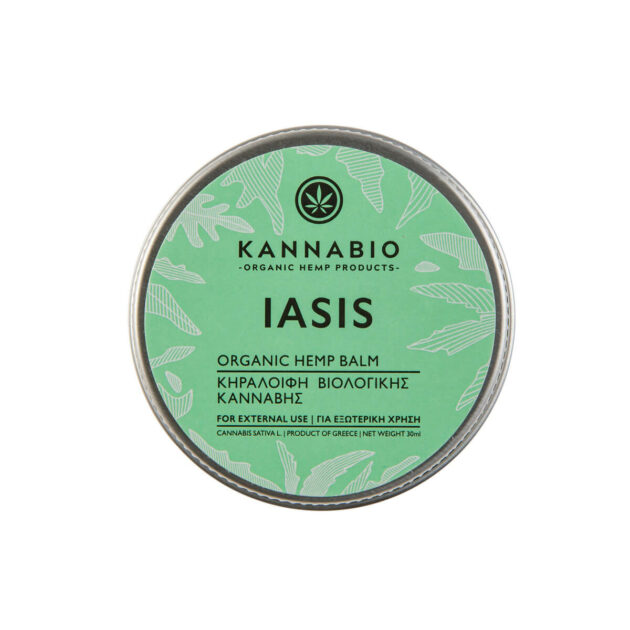 Beeswax Kannabio | Iasis Hemp Balm top view packaging.