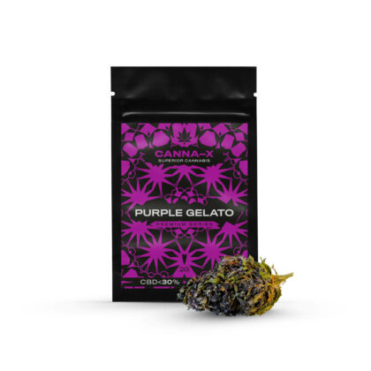 Canna-X Cannabis Flowers Purple Gelato Premium Series of 2 grams with a 30% concentration of CBD