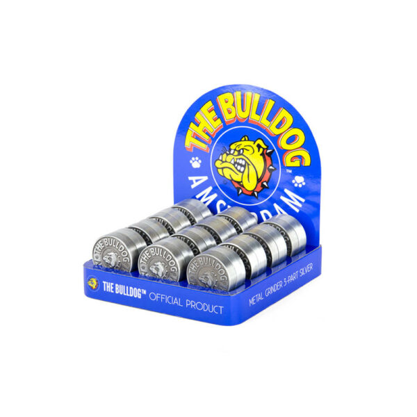 The Bulldog Amsterdam Metal Grinder  40mm 3 Parts 12 pieces display for wholesale and retail.