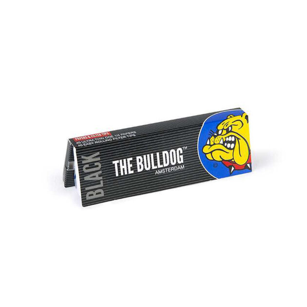 The Bulldog Amsterdam King Size Papers Black Medium 1&1/4 + TIPS with Filter Tips for twisted hemp flower cigarettes.