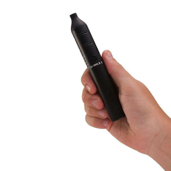 XMAX V2 Pro Vaporizer Black in hand for dry herbs, cannabis flowers, wax.