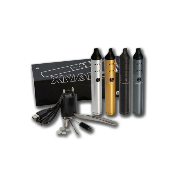XMAX V2 Pro Vaporizer color range and package contents with accessories.
